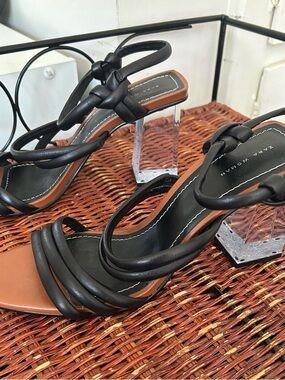 Zara Black Strappy Knotted Sandal with Clear Block Heel